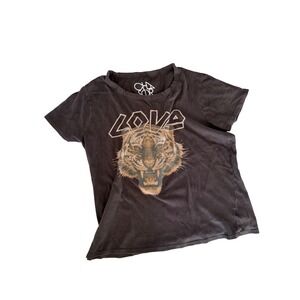 Chaser Women Love Tiger Graphic Tee Shirt Black Cotton CW6808 Medium